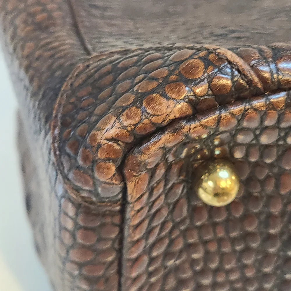 Brahmin Rich Brown Crocodile-Embossed Satchel